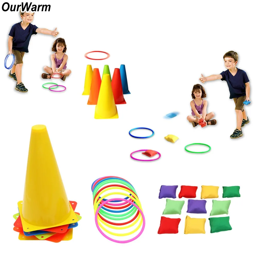 Ring Toss Hoop Game Cone Bean Bags Kids Gift Family Outdoor Carnival Toss Game 