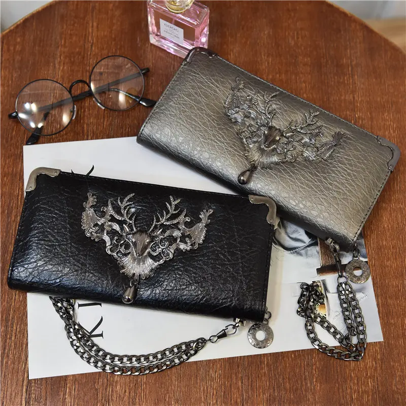 new European and American tide metal deer head wallet female long multi-card student zipper handkerchief coin purse 064