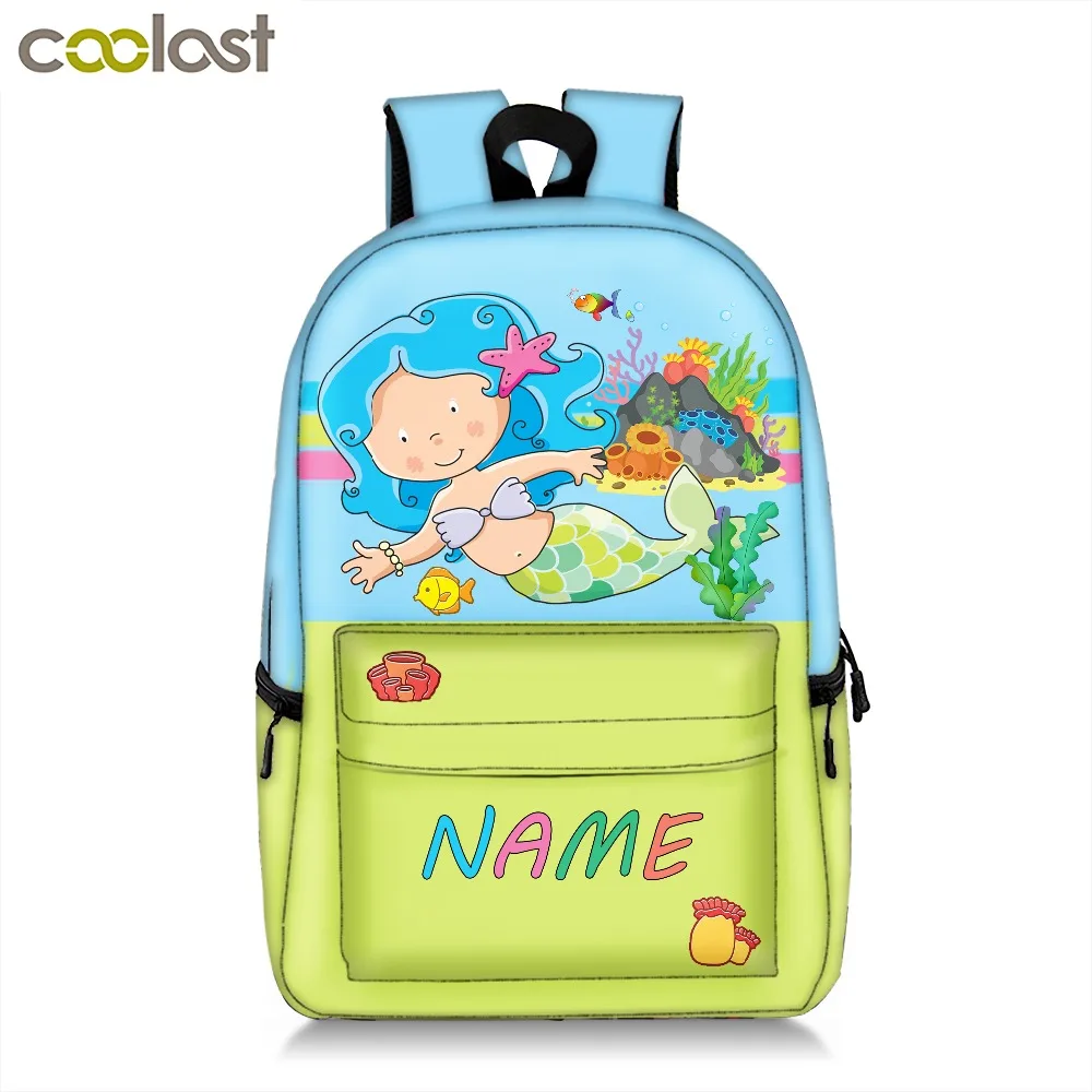 Online Personalizar tu nombre mochila caricatura sirena princesa Animal locomotora niños mochilas escolares niños adolescentes niñas mochilas regalo