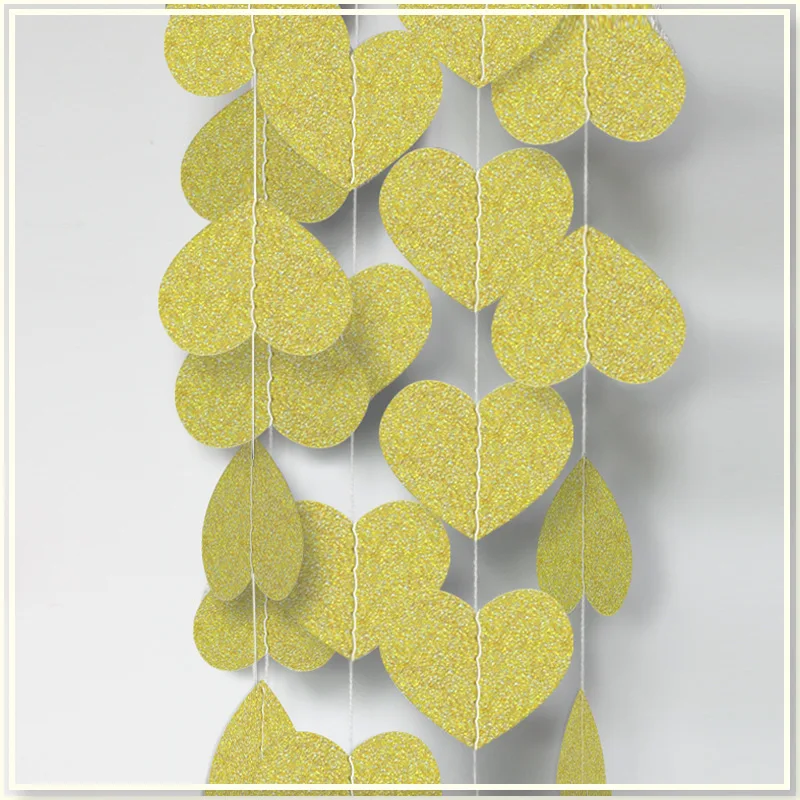 4M Paper Garland Valentines Day Decoration Wedding Garland Heart Banners Photo Prop Paper Heart Garland Gold/Sliver