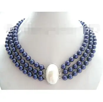 

Wholesale price 16new ^^^^CLASSIC 3rows 8mm round blue south seashell pearls necklace a0164