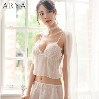 

2019 Sexy Cotton Pajamas Set For Women White Pyjamas Suits Soft Sleepwear Fashion Shirts Shorts Underwear Sleeveless Lace Pijama
