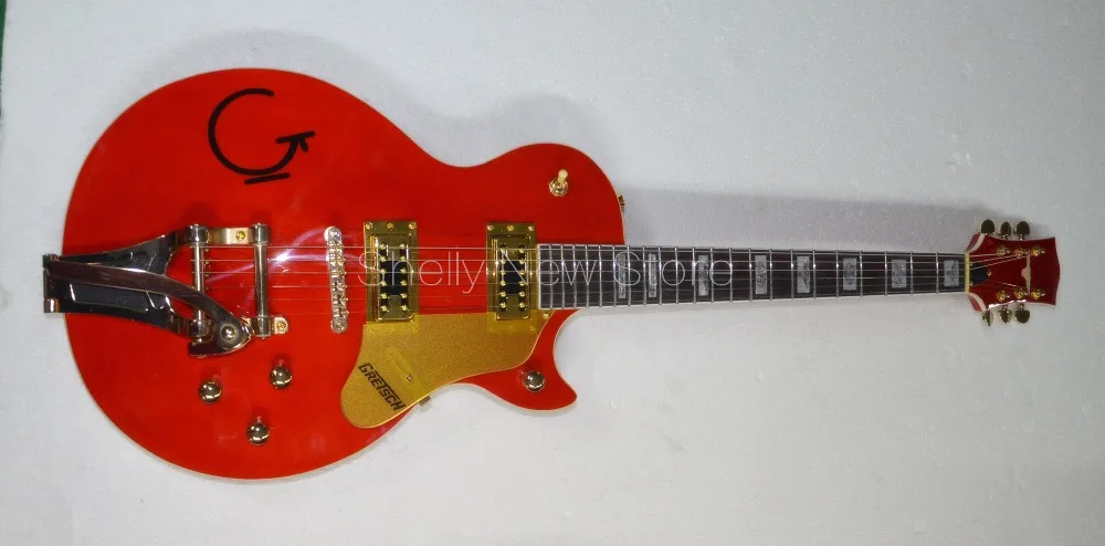 

Shelly new store factory custom G1620 cow head guitar gold bigspy pickguard G electric guitar guitarra musical instruments shop