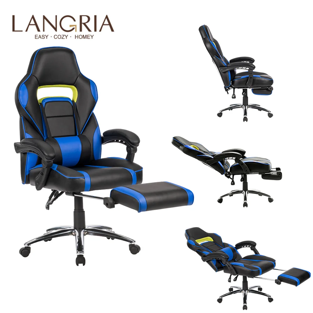 

LANGRIA ACA071 Adjustable High Back Leather Office Chair Computer Gaming Chair With Footrest 360 Degree Swivel Health Care Home