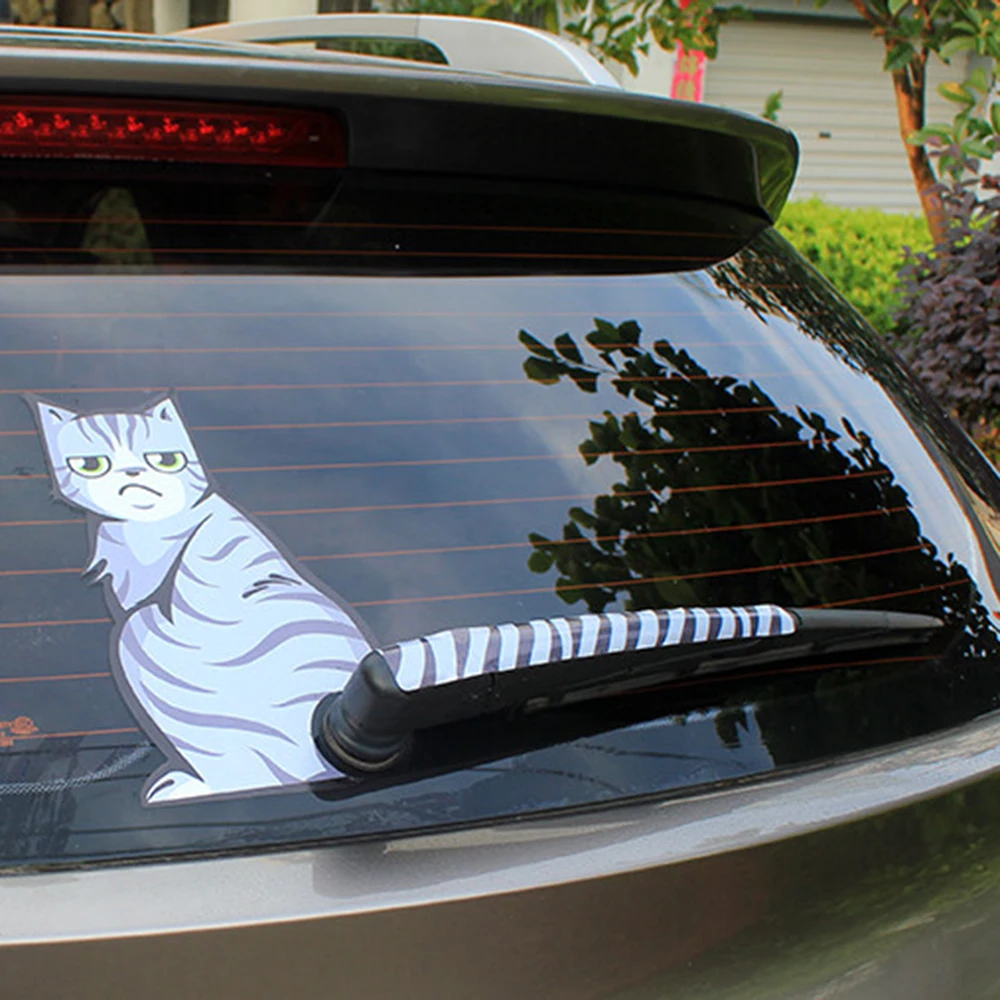 2 Pcs Cat Moving Tail Back Windshield Rear Window Wiper Car Stickers Decals HOT