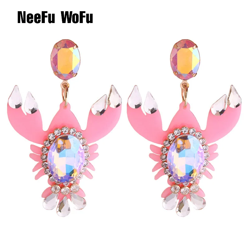 NeeFu WoFu Drop Resin lobster Earrings Brand Crystal Big Earring Large