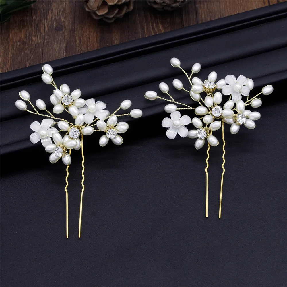

Pearl Hairpin Bridal Clip Luxury Crystal Rhinestone Wedding Hairpin Sticks Gold Prom Bride Bridesmaid Hair Accessories for Women