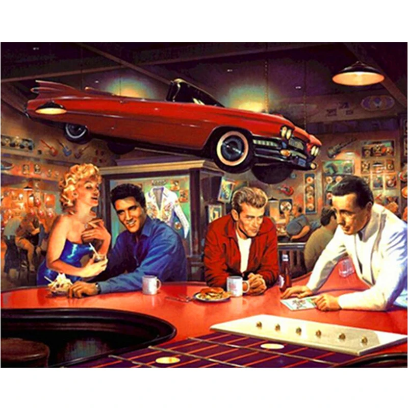

5D DIY Diamond Painting Cross Stitch Elvis Presley Monroe and RED car Full Square Resin Diamond Embroidery Handmade Craft Z1128