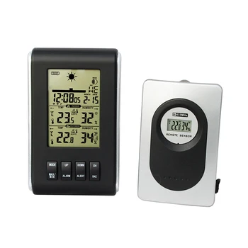 

2pcs Electronic Thermometer Alarm Clock Multi-function Digital Indoor and Outdoor Thermometer Humidity Meter for Office Hotel