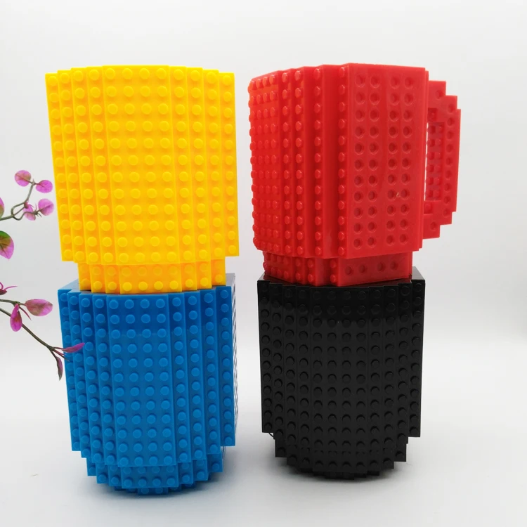 

400 ML Creative DIY Block Puzzle Build-On Brick Building Blocks Coffee Mug Cup toys children red blue black yellow gray