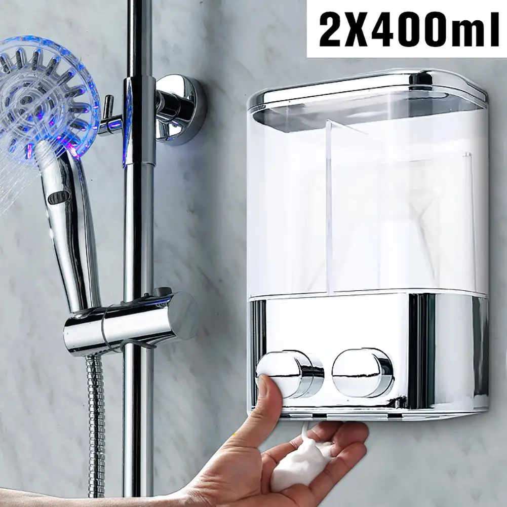 Double 400ml Bathroom Wall Mount Shampoo Shower Gel Dispenser Liquid Soap Bottle Set