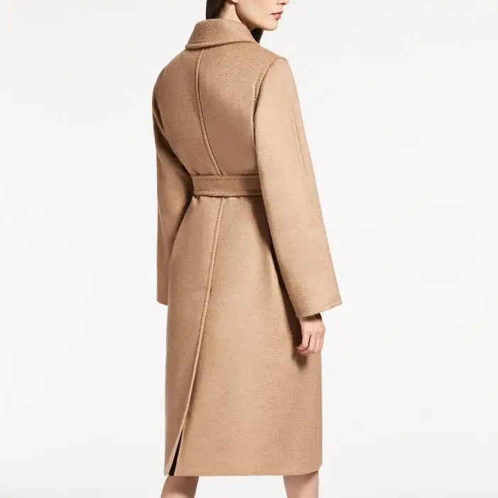 Осенне-зимнее шерстяное пальто с отложным воротником средней длины, модное тонкое шерстяное пальто с поясом