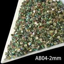 1000pcs/bag 3D Nail art tips Colorful Nail art green laser crystal SS6 AB 2mm 14 round flat back resin Rhinestones crytal AB04