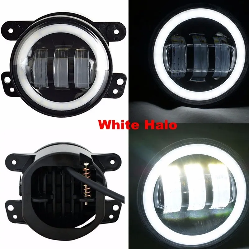 7 Inch 60W Led Headlight with Halo Turn Signal Jeep Wrangler Jk Tj Harley Davidson + 4 Inch 30W Projector lens White Halo Jeep Wrangler Jk Dodge Chrysler Front Bumper Fog Headlight.jpgx