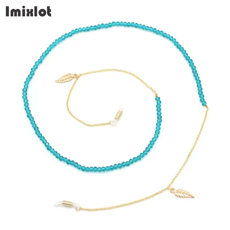 

New Fashion Gold Leaf Eyeglass Chain Sunglasses Reading Crystal Beaded Glasses Chain Metal Eyewears Cord Holder Neck Strap Rope