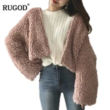 RUGOD флисовый короткий кардиган для женщин из искусственной овечьей шерсти с длинным рукавом Куртка пальто зимнее теплое Hairly Bomber Casaco Feminino
