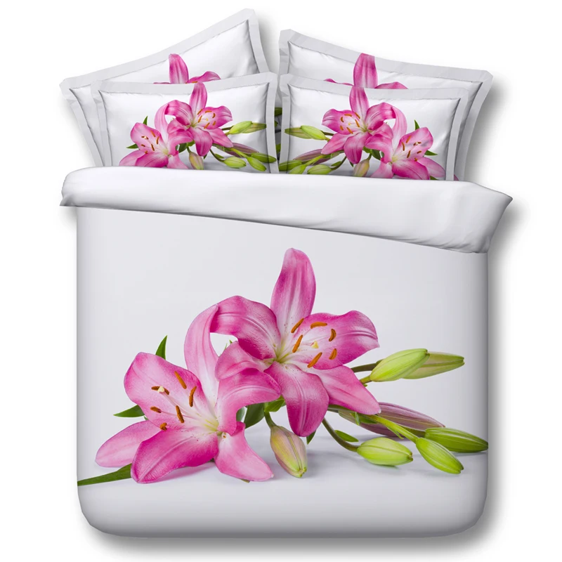 

3D bedding sets pink lily flower 3/4pc bedspreads full cal king size duvet cover twin queen 500tc woven beauty bed linen girl