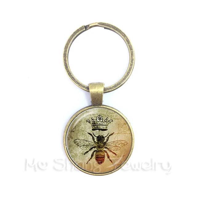 Vintage Royal Crown bee Art Keychain Queen Bee Jewelry Keyring For Best Friends 12