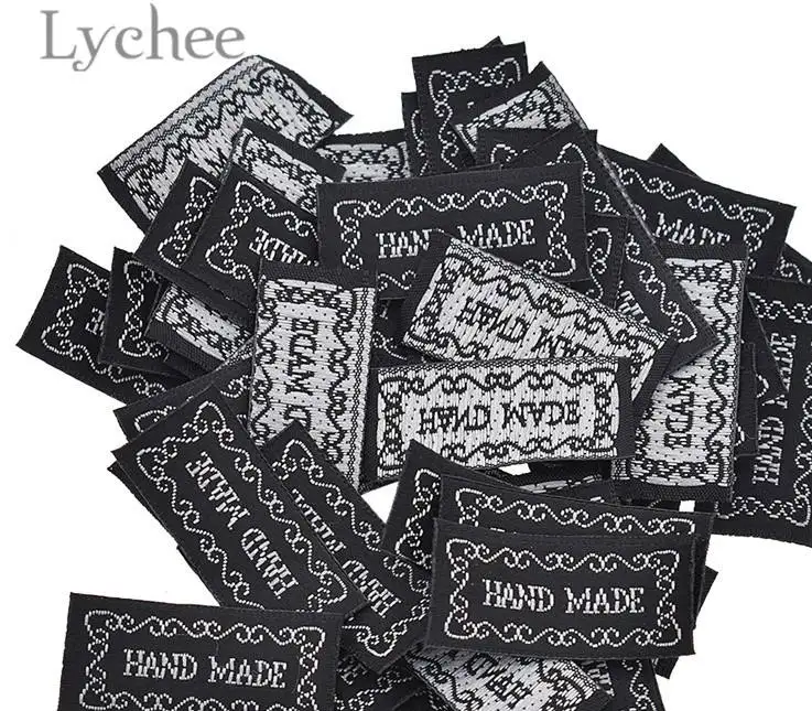 Lychee Life, 50 шт., синие, черные тканые этикетки ручной работы, вышивка буквами, моющиеся этикетки для сумок для одежды, аксессуары для шитья своими руками - Цвет: 1