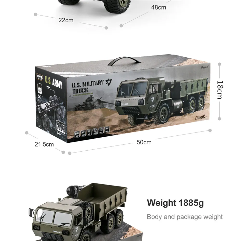 

RC Trucks Remote Control Toys Six-drive military card metal DIY modified model car 2.4G ABS/alloy army green kids children toy