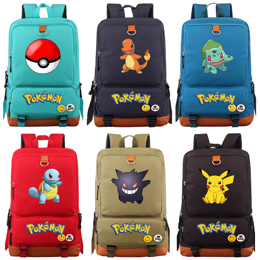 

New Anime Squirtle Pikachu Charmander Gengar Boy Girl School bag Women Bagpack Teenagers Schoolbags Canvas Men Student Backpack