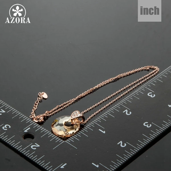 AZORA Rose Gold Color Gold Round Stellux Austrian Crystal Jewelry Pendant Necklace TN0101