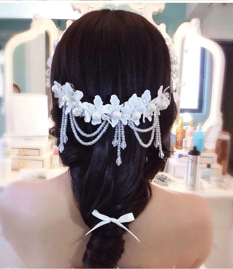 Crystal Diamond Bride Bridal Wedding Hair Head Band Wear Pearl Rhinestone Jewelry Headdress Headband Tiara Coronal Forehead Crown (4)