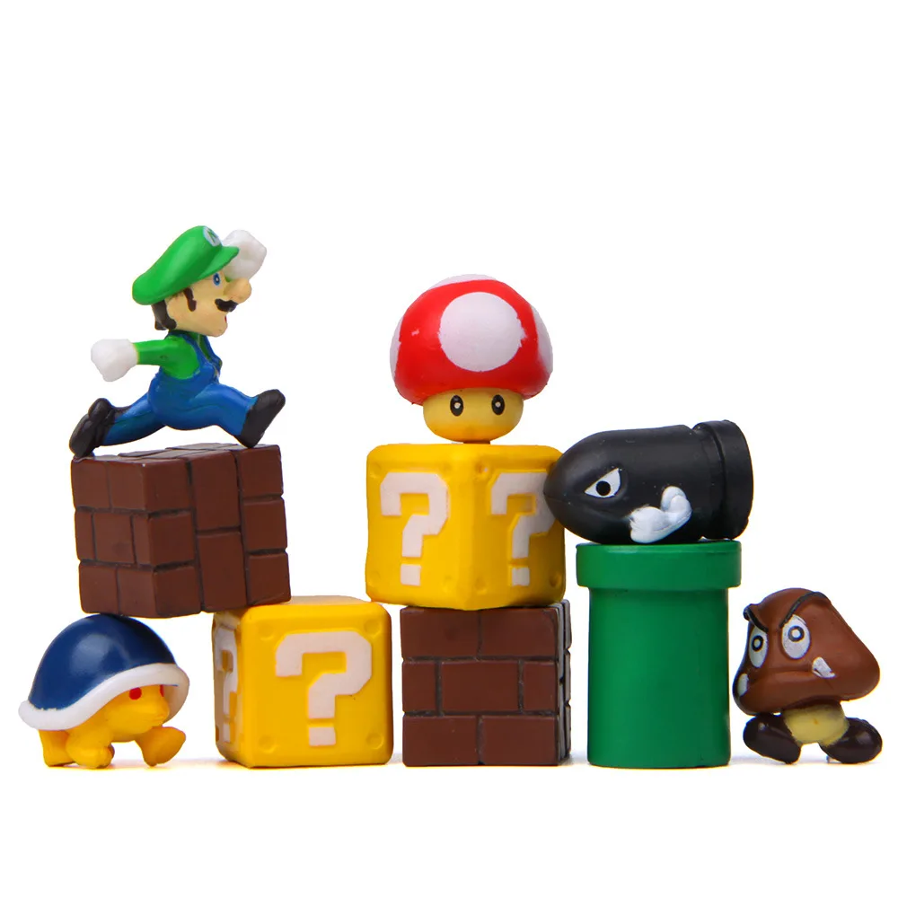 

10pcs/lot Super Mario Bros Figure Toy PVC Mario Luigi Bowser Kinopio Peach Koopa Action Figure Model Toy Home Decoration Gift