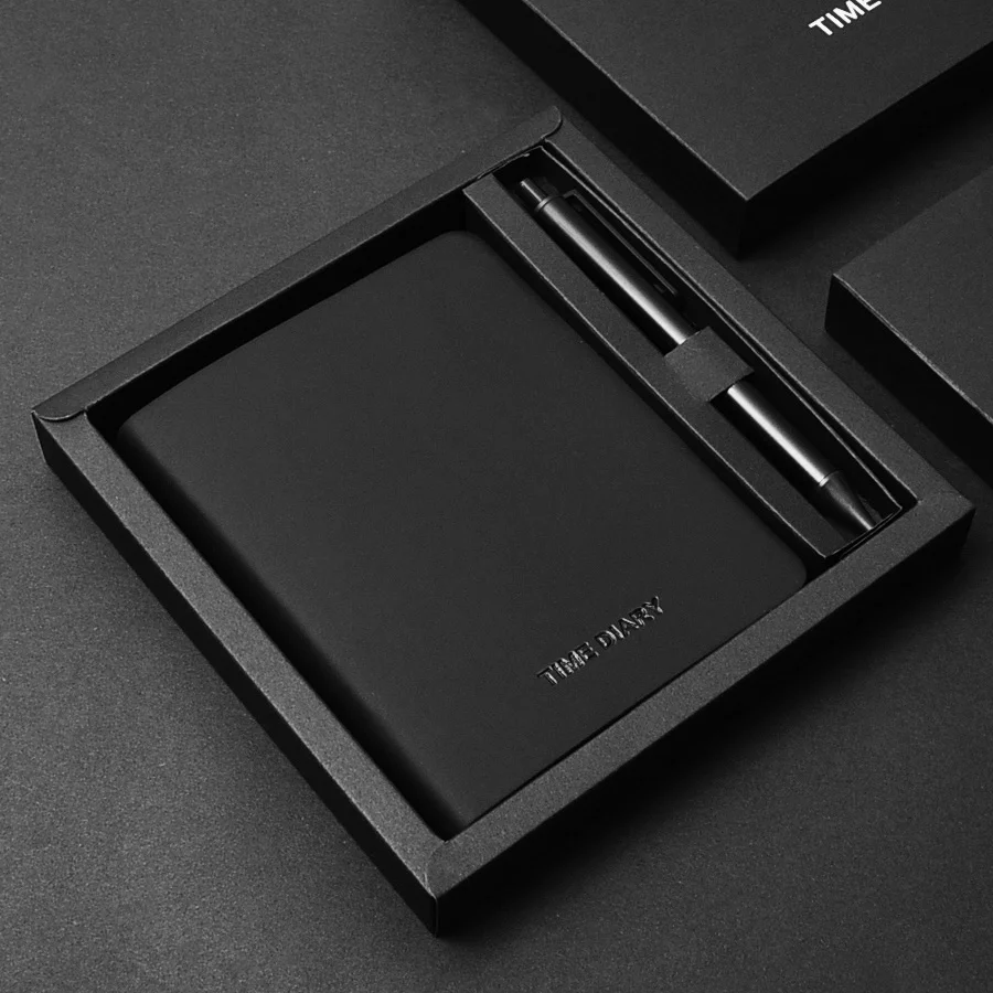 Black Magic Notebook A6 Carry-on Notebook with Pen Hand Set Gift Box Black Soft Faux Leather Notepad Small Square Pocket Book