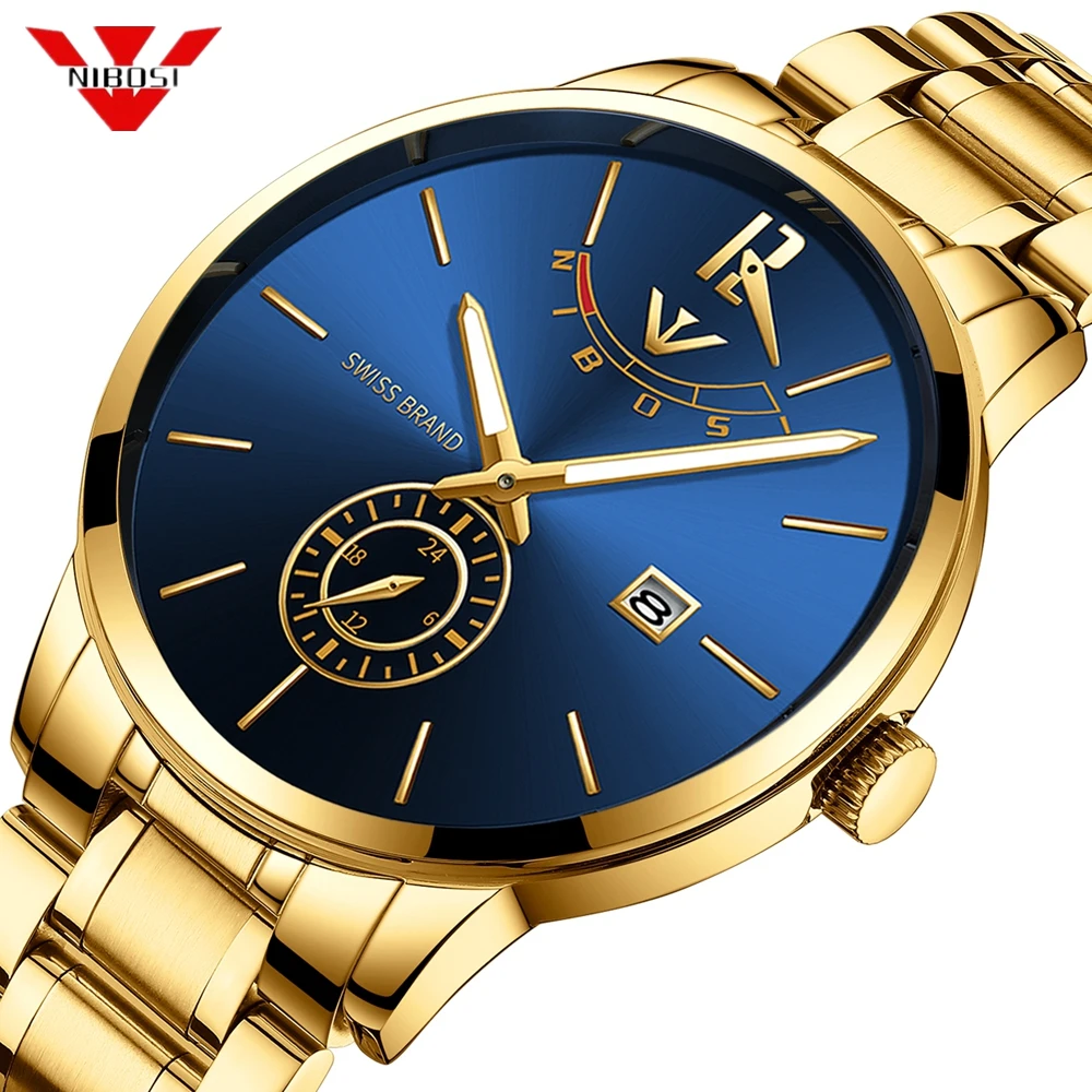 NIBOSI Simple Gold Watch Men Relojes 2018 Quartz Clock Military Sport Male Full Steel Business Gift