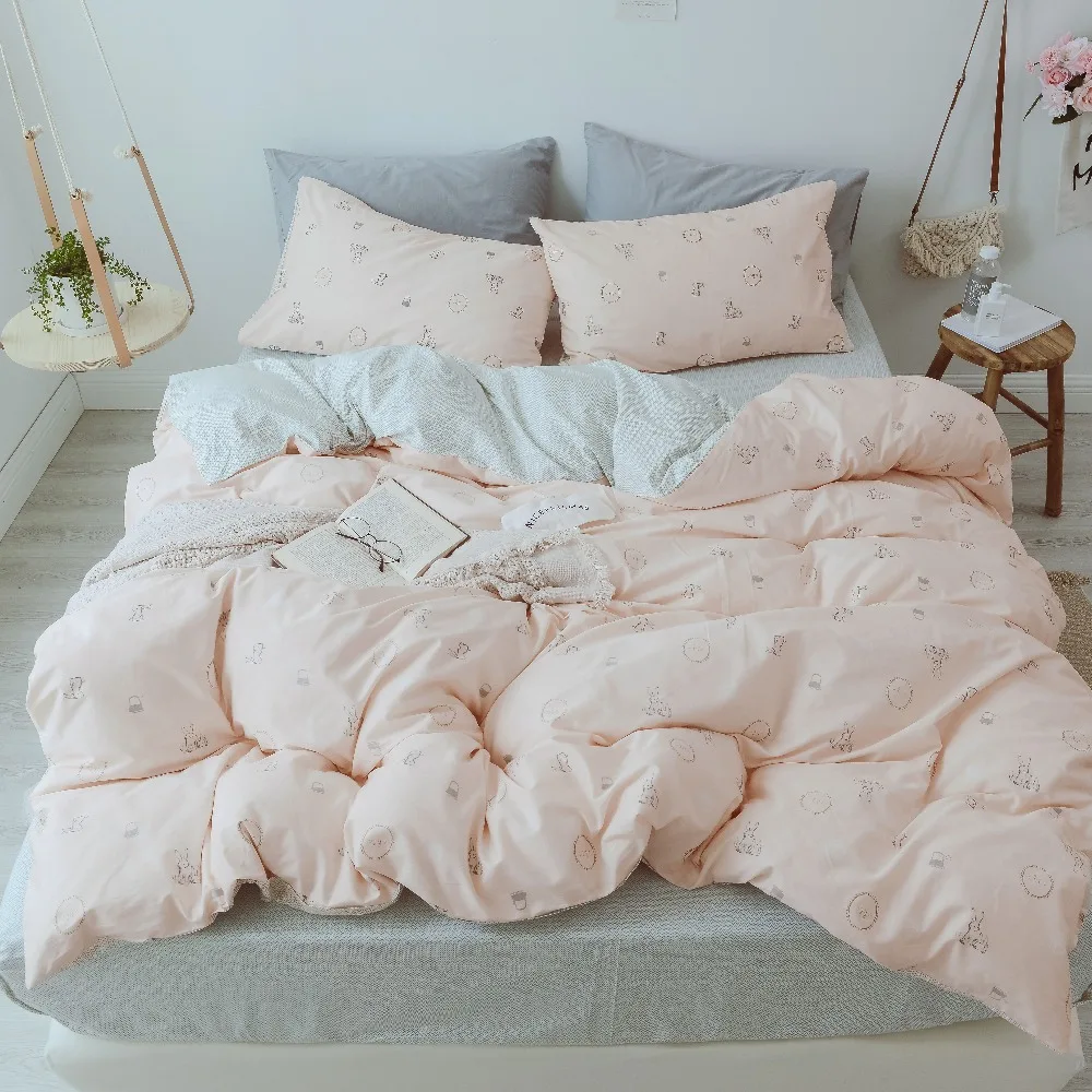 Quilt Covers Rabbit Bunny Romantic Bedding Zipper Closure Queen
