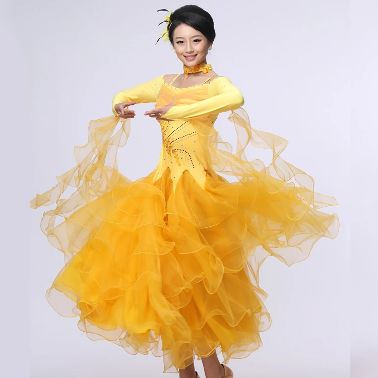 Белое Бальное Платье Китай Вальс платье для танцев Танго танцевальные костюмы фокстрот платье бальное платье для румбы танцевальная одежда для женщин размера плюс - Цвет: Yellow