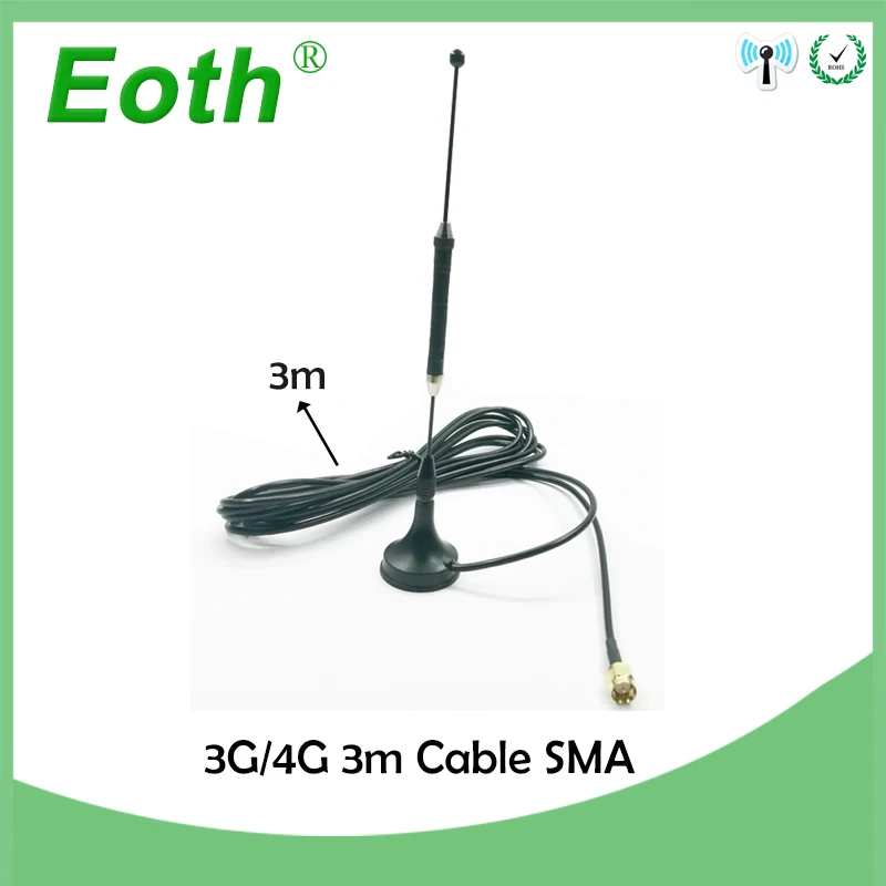 10 шт./лот 4G 10dbi LTE антенна 3g 4g lte Антенна 698-960/1700-2700 МГц с магнитным основанием SMA Male RG174 3 м кабель присоски антенна