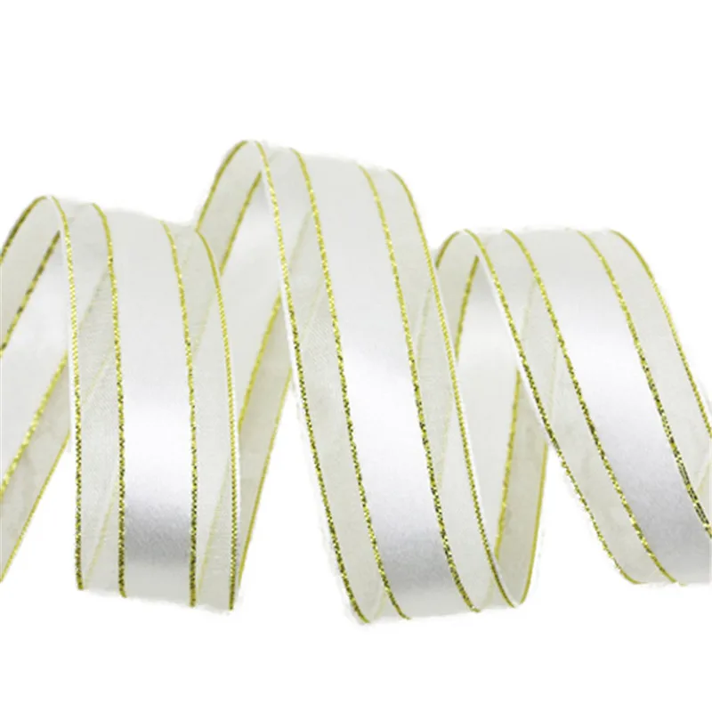 

1''25mm (2 meter) Broadside gold edge organza ribbons DIY handmade materials Wedding Christmas gift wrapping decoration ribbons