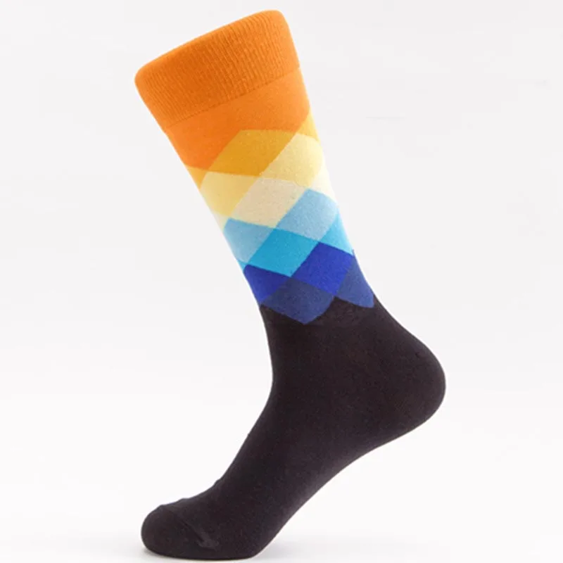 Для мужчин; Смешные забавные носки прекрасно пункт ромбовидный узор Argyle три-ди Для мужчин мерных трубки геометрический забавные чесаный хлопковые носки - Цвет: 04