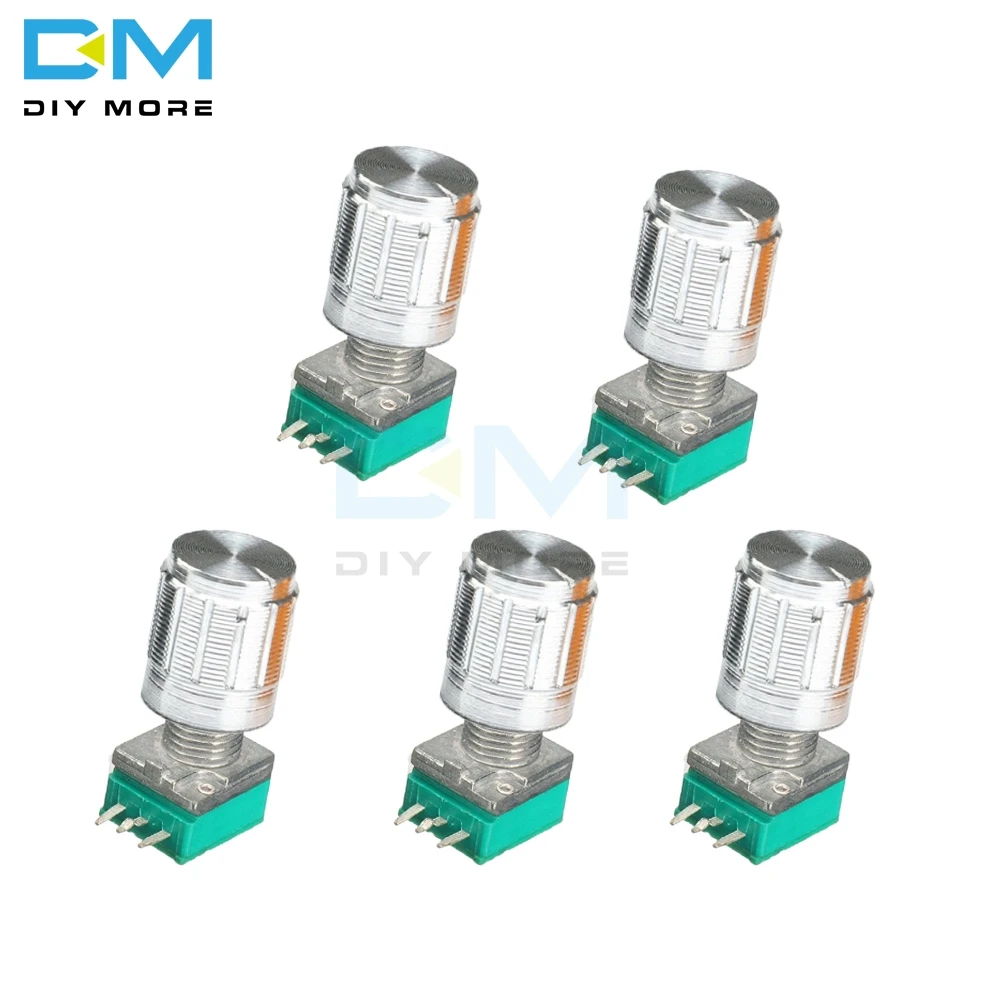 

5PCS Rotary Potentiometer 3 Pin 3P 6mm Knurled Shaft Single Linear B Type 5K 10K 20K 50K 100K 500K Ohm With Aluminum Alloy Caps