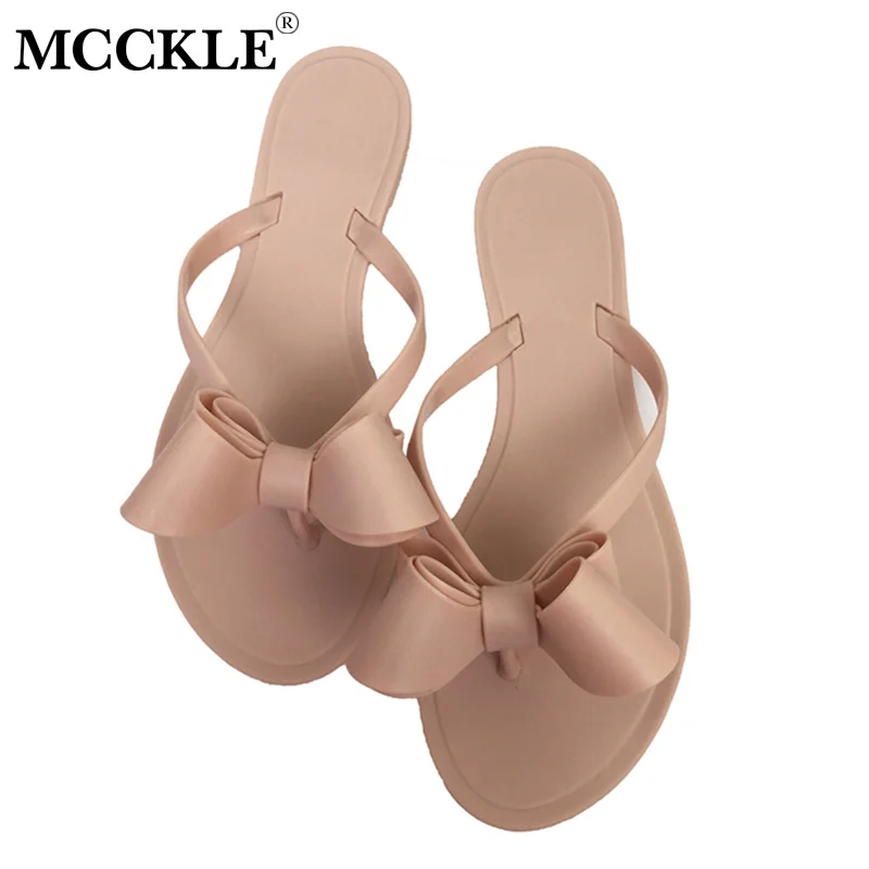 

MCCKLE Woman Flip Flops Slippers Flat Bowtie Soft Rubber Slides Female Beach Slippers Home Outside Shoes Casual Sandals Summer