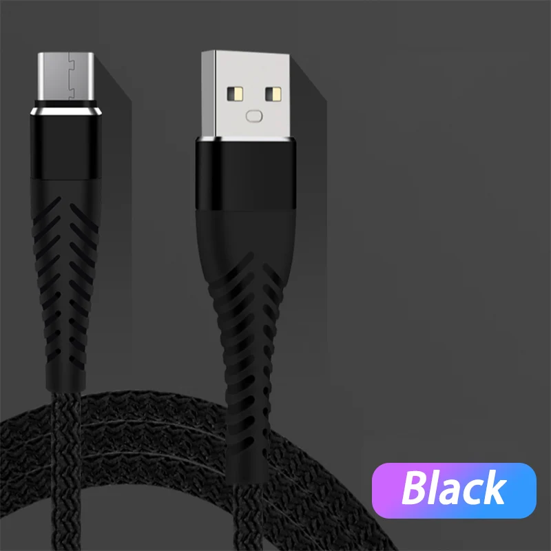 Нейлоновый Кабель Micro-USB в оплетке синхронизации данных USB кабель зарядного устройства для samsung huawei Xiaomi type C Android телефон провод для быстрого заряда шнур - Тип штекера: Black