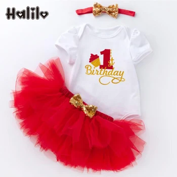 

Halilo 2019 Summer Princess Birthday Baby Outfits Letter Print Rompers Tutu Skirt Infant Girl Sets Baby Clothing Kids Party Suit