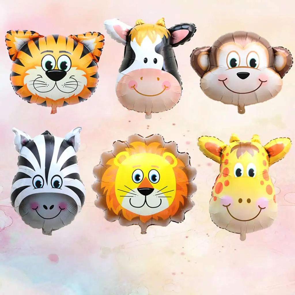 Pack Of 6 Zoo Farm Animal Face Helium Foil Balloon​ Children Party Accessories