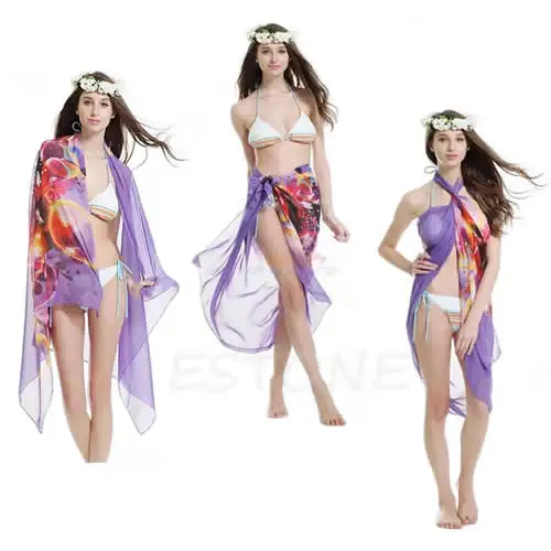 Женское сексуальное шифоновое платье с запахом, парео, Пляжное бикини, купальник, накидка, шарф, N10, Прямая поставка