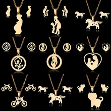 Нержавеющая сталь комплекты украшений для женщин мать полый цветок кошка ожерелье «велосипед» серьги для девушек Lover's Обручение подарок на день матери