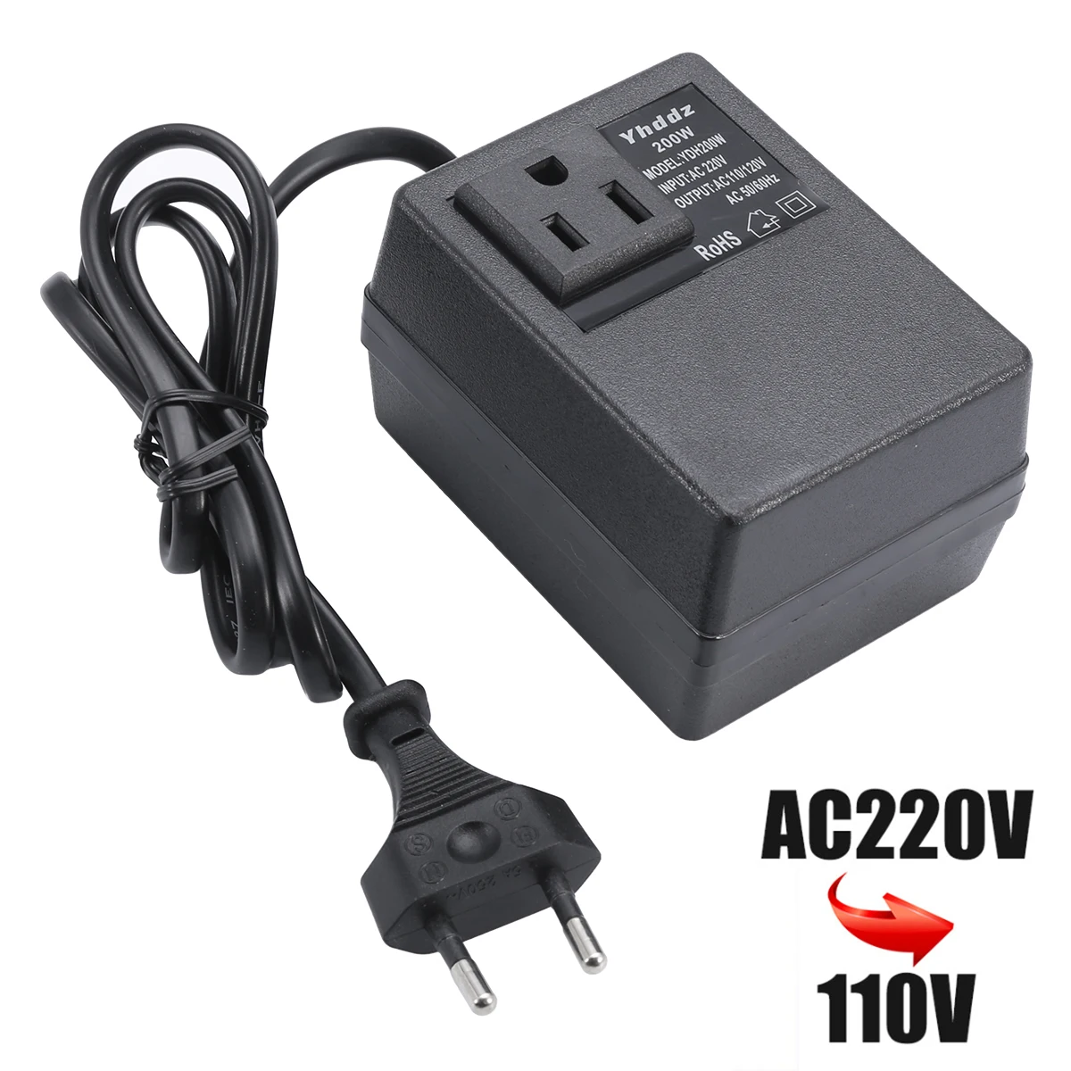 

MAYITR 200W AC 220V to 110V Step Down Transformer Convert Travel Power EU Plug Adapter