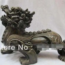 > Классический китайский бронзовая резьба фэн шуй Фу Собака Лев фигурка с драконом цилинь статуя