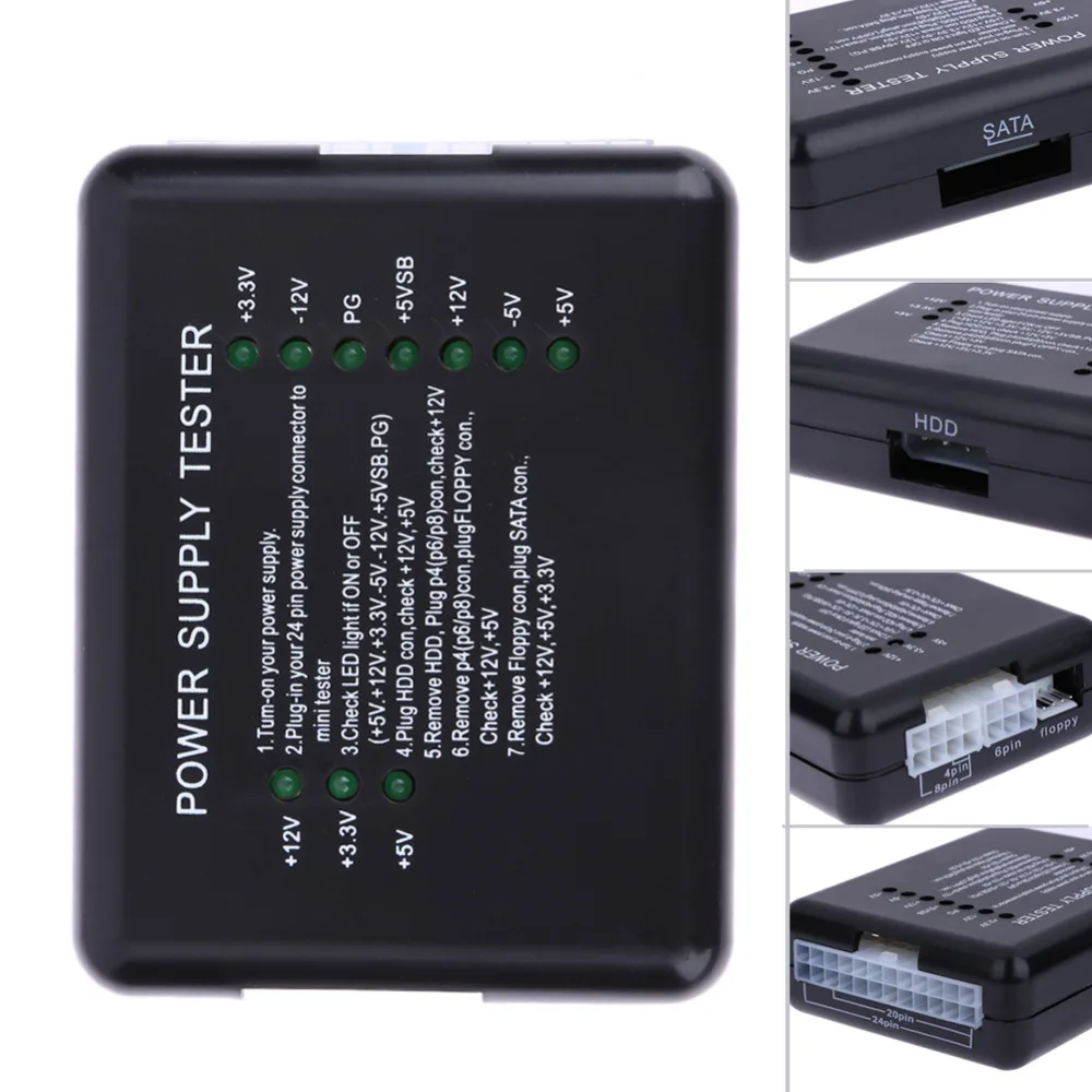 Тестер блока питания 20/24 Pin для PSU ATX SATA HDD тестер измерительный присветодиодный ПК