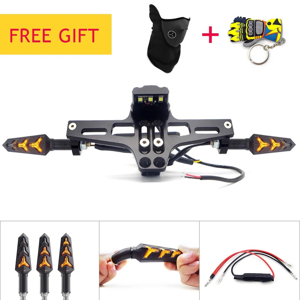 

#304 Universal CNC motorcycle license plate frame with turn signal accessories for honda pcx 125 yamaha fz 25 ninja 650 2018