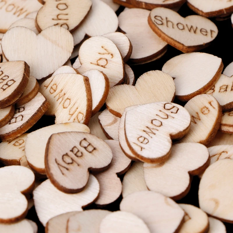 

200Pcs BABY SHOWER Wooden Heart Table Confetti Party DIY Crafts Decoration