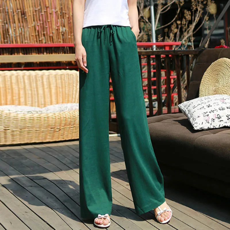 

2019 Fashion New Spring Summer Wide Legged Pants Female Cotton Linen Drape Loose Straight Trousers Casual Streetwear Capris Pant