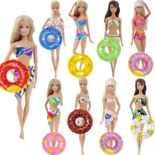 2 предмета/набор = 1 сексуальный купальный костюм ручной работы для куклы Барби, летняя пляжная одежда для купания, бикини+ милое кольцо для купания, аксессуары для куклы