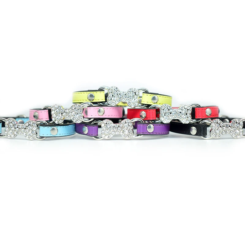 1 шт./лот искусственная кожа тип кость Bling Lron Стразы Регулируемый ошейник для